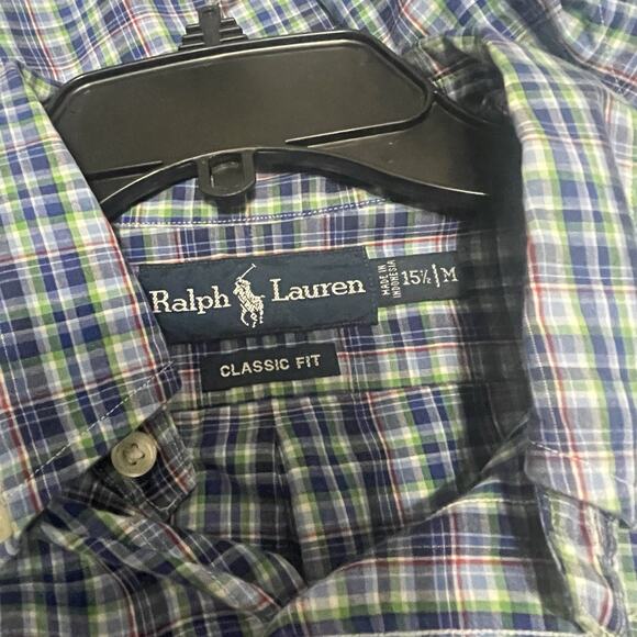 Ralph Lauren Button Down Shirt Mens M-15 1/2 Blue Plaid Long Sleeve Classic Fit - Picture 5 of 11